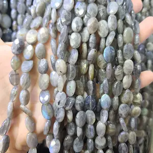 LA5008 Faceted Natural Labradorite Gemstone Flat Oval Beads