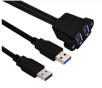 2 Ports USB 3.0 mâle vers USB 3.0 femelle, câble d'extension de montage encastré AUX pour voiture, camion, bateau, moto, tableau de bord