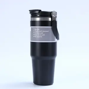 304 Edelstahl Doppelt-Trinks Thermosbecher 30 Unzen Vakuum Reise-Kaffeebecher mit Griff und Strohhalm