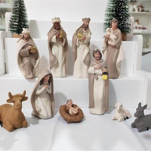 Vente en gros de figurines de la Sainte Famille en résine, ensemble de crèche de Noël, scène de la <span class=keywords><strong>naissance</strong></span> de Jésus, décoration religieuse, cadeau religieux - Product Image 3
