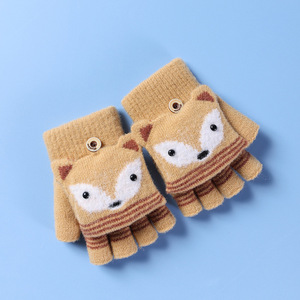 Enfants de Filles moitié doigt flip tricot cartoon chaud rosée doigt gants d'hiver de Garçon mignon renard motif gants pour 5-10 âge - Product Image 4