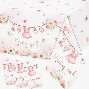 Pink Floral Baby Girl <b>Tablecloth</b> <b>Rectangle</b> Disposable Party Decor for Gender Reveal Birthday Celebration - Product Image 1