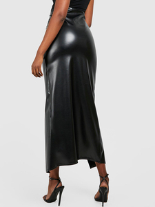 <span class=keywords><strong>Jupe</strong></span> plissée élégante en similicuir mat pour femme, taille haute vintage, extensible, en PU, longueur midi, avec fente haute, pour soirée et clubwear - Product Image 3
