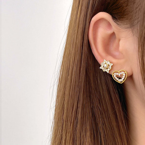 Wholesale Cute 18K Gold Plated Waterproof Cubic Zirconia Love Heart <b>Stud</b> Earrings - Product Image 6