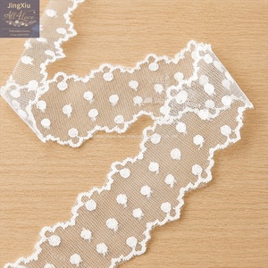 Passamaneria in pizzo ricamato a pois <span class=keywords><strong>con</strong></span> bordi smerlati doppi per fiocchi, elastici per capelli, collane, cucito e lavoretti fai da te - Product Image 2