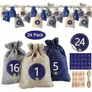 24PCS Christmas Advent Calendar Bags Set 24 Days Burlap Gift DIY Bags with Embellishments Advent C Christmas Calendar Draws