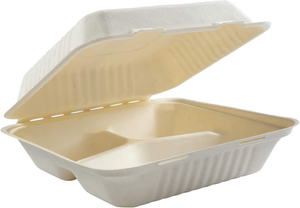 10 inch vuông lấy đi thực phẩm container vỏ sò Hộp Ăn Trưa phân hủy sinh học trắng tự nhiên 1000 ml - Product Image 2