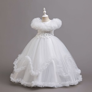 Gonna lunga floreale con paillettes europea da principessa adatta a 5-14 anni abito da festa trasparente in Mesh gonfio per ragazze - Product Image 5