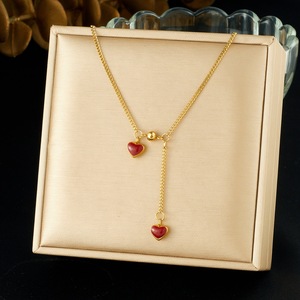 Heart Pendant Necklace Zinc Alloy Burgundy Chain Clavicle Jewelry Gift For Women - Product Image 1
