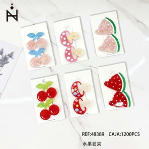 Set di fermagli per capelli a forma di frutta, 6 paia, design colorato ciliegia e anguria, per bambine e ragazze, accessori. - Product Image 1