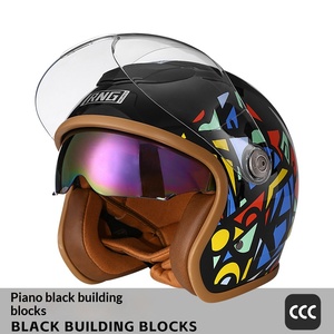 Casco de Moto Retro 3 4 con Doble Lente y Diseño de Patrón Atractivo para Scooter y Uso Diario - Product Image 3