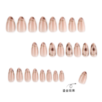 Kuku Palsu 3D Mewah Gaya Prancis Motif Leopard Emas Almond Nail Art Formal Bisnis Elegan Set Manikur 4537