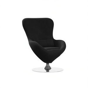 Sillón Giratorio de Terciopelo Negro para Sala de Estar, Diseño Moderno de Mediados de Siglo, Base de Metal, Relleno de Espuma - Product Image 1