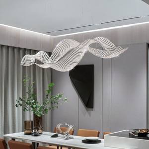 Lampada a Sospensione di Lusso in Acciaio Inox con Cristalli, Design a Nastro Lungo per Bancone Bar, Lampadario Lineare con Design a Onda, Luce LED Artistica Sospesa - Product Image 4