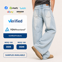 Jeans en denim de coton 13 oz pour homme, coupe droite, personnalisables OEM ODM, faible MOQ, imprimé ailes d'ange, style classique vintage, streetwear