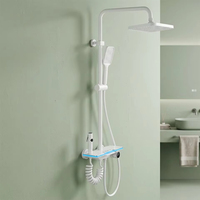 Ensemble de douche de salle de bain de luxe en aluminium finition piano, avec robinet de douche à jet doux et effet pluie, affichage de la température, LED blanc et gris anthracite