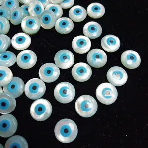 Kualitas Tinggi 10*10Mm MOP Bulat Evil Eye Beads Tanpa Lubang Putih Shell Bulat Beads Batu Permata Longgar untuk Perhiasan Halus