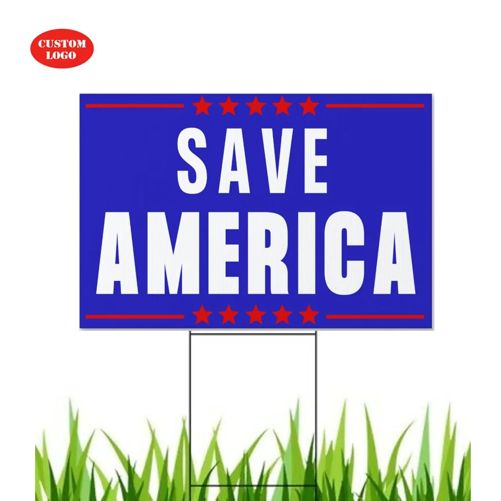 Logo kustom pemilihan Amerika pencetakan UV Simpan tanda halaman Amerika 18x24 tanda rumput dengan hadiah rumput logam
