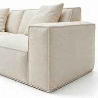Canapé modulaire en lin beige, canapé de sol avec accoudoirs carrés, canapé combinable de 70 cm, 200/280/300 cm, meubles d'appartement Wabi-sabi