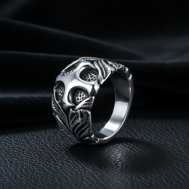 Yunnique 316 Stainless Steel Gothic Cross Scroll Ring Man Polished Silver Metal Punk Vintage Relief Carving Bold Dark Retro