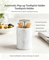 Distributeur de cure-dents automatique moderne et écologique en marbre, à ouverture par pression, pour cuisine et table à manger