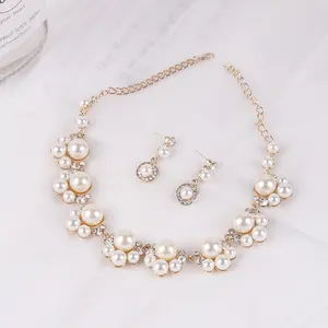 Bride big pearl diamond necklace bridal jewelry set choker wedding yarn with accessories indian bridal jewelry