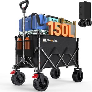 LaiMaoヘビーデューティー折りたたみ式ワゴンカート360度全地形対応ホイール調整可能なハンドル炭素鋼300Dオックスフォード220ポンドキャンプ用 - Product Image 2
