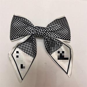 Buena calidad de lujo Vintage moda famosa marca pelo arco Clip satén tela Hairbow cinturón letra LOGO impreso horquilla Barrette - Product Image 6