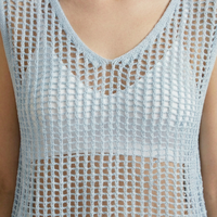 Gilet tricoté ajouré à motif floral pour femme, col en V, maille respirante, style décontracté ample pour l'été, la plage et les vacances