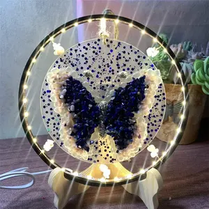 Natuurlijke Kristallen Vlinder Lamp Hars Helende Stenen Quartz Chip Led Ronde Toermalijn Libel Lamp