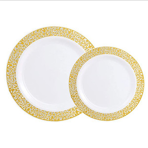 热卖可生物降解塑料餐厅婚礼充电板红金圈晚餐塑料板 - Product Image 1