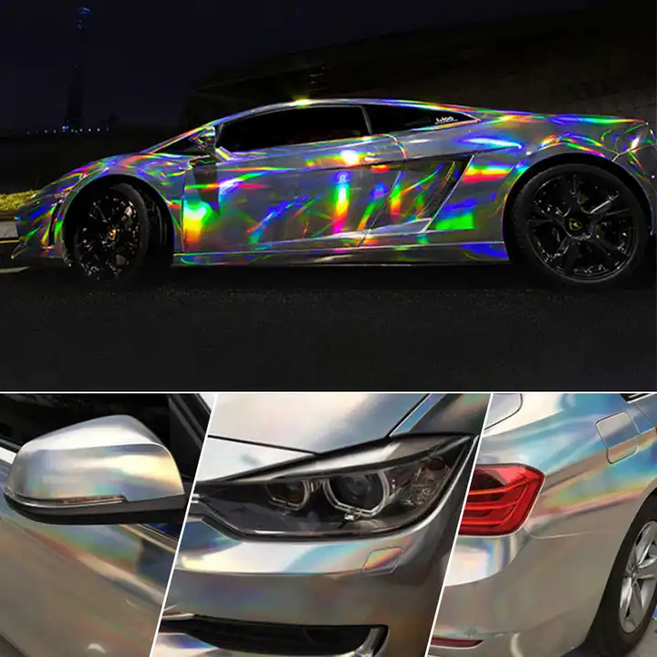 Holographic Laser Chrome Iridescent Vinyl Film Car Wrap Silver