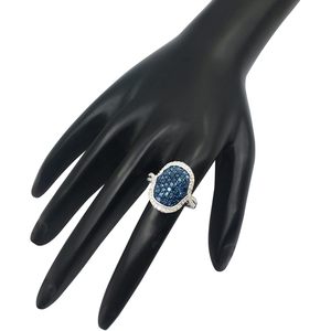 Jewelspaark <b>Diamond</b> <b>Ring</b> 1.55 Cttw Oval Cut White And Blue Enhanced <b>Diamonds</b> In 925 Sterling Silver For Women Engagement - Product Image 3