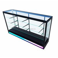 Vitrine en verre robuste avec éclairage néon RVB coloré sur roulettes, vitrine d'exposition à vision panoramique pour les magasins de tabac
