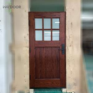 木製ドアカスタムMdfオークマホガニー木製ドアガラスパネル前吊り内装表面仕上げ無垢材フレームルームドア - Product Image 3