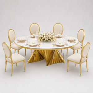 Mesa de Comedor Rectangular de Acero Inoxidable de Alta Gama con Tapa Blanca y Base Doble Escultural para Suministro de Banquetes - Product Image 5