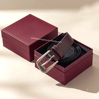 Caja de Regalo Redonda de Cuero Rígido de Lujo con Tapa con Ventana, Caja de Regalo Circular de Cartón Personalizada con Cinturón de Cuero