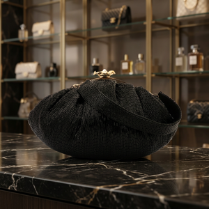 Europe market evening bag Black Glass beads embroidery Unique shape evening bag Elegant design with strap - Product Image 3