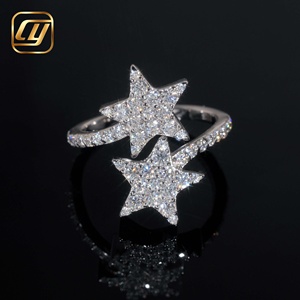 IGI Certified Double Star Full Micro Pave Lab Grown Diamond Open Adjustable <b>Wrap</b> Ring Solid Fine Jewelry For Women Party <b>Gift</b> - Product Image 3