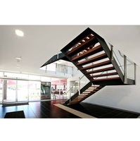 Escalier à double poutre latérale pour villa, en chêne blanc, droit, pour sous-sol, avec poutre latérale en acier