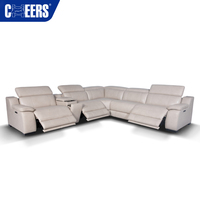 MANWAH CHEERS Ecksofa-Garnitur aus Echtem Leder mit Elektrischer Kopfstütze und Relaxfunktion sowie Kabelloser Ladefunktion für das Wohnzimmer