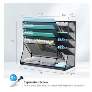 Wall <b>File</b> Organizer 5-Tier Desk Organizer with 4 Pen Slots Hanging Wall <b>File</b> Folder Holder with R-shaped Bottom Tray - Product Image 3