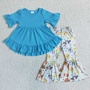 RTS <b>Farm</b> Western Bell Bottom Pants Clothes <b>Sets</b> for Kids Baby Girls Short Ruffle Top Long Pants Outfits - Product Image 6