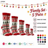 Chaussettes de Noël en coton personnalisées, ensemble familial de 5 paires, vente en gros, marque privée, OEM, ODM, design gratuit, livraison rapide
