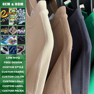 T-shirt décontracté surdimensionné en maille gaufrée 260g avec double couture et fente, coupe ample, vente en gros, haut streetwear pour hommes - Product Image 2