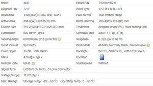 AUO P320HVN02.0 LCD médical <span class=keywords><strong>32</strong></span> ", 500nits, contraste 4000:1, 99% SRGB, LVDS, température large pour moniteur - Product Image 3
