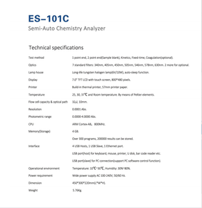 Analyseur <span class=keywords><strong>semi</strong></span>-automatique de chimie d'équipement clinique vétérinaire de ES-101C d'incubation et de <span class=keywords><strong>coagulation</strong></span> pour l'animal de compagnie - Product Image 6