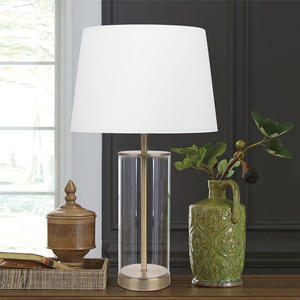Modern Brass <b>Table</b> <b>Lamp</b> with <b>White</b> Fabric Drum <b>Shade</b>, Battery Powered LED, Warm <b>White</b> Light, 23-Inch, for Office, Home, Wedding - Product Image 6