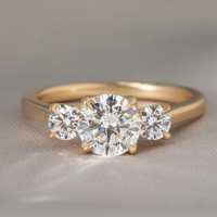 Bague de fiançailles en or massif 10K 14K 18K avec diamant de laboratoire cultivé rond de 3 carats, serti sur trois griffes en forme de pétale, certifié IGI CVD/HPHT, personnalisable