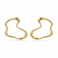 KAVNAR Boucles d'oreilles abstrait ondulé contour laiton doré or 14K minimaliste moderne